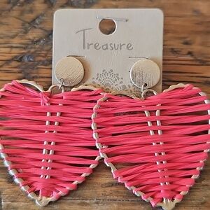 Red Heart Woven Earrings